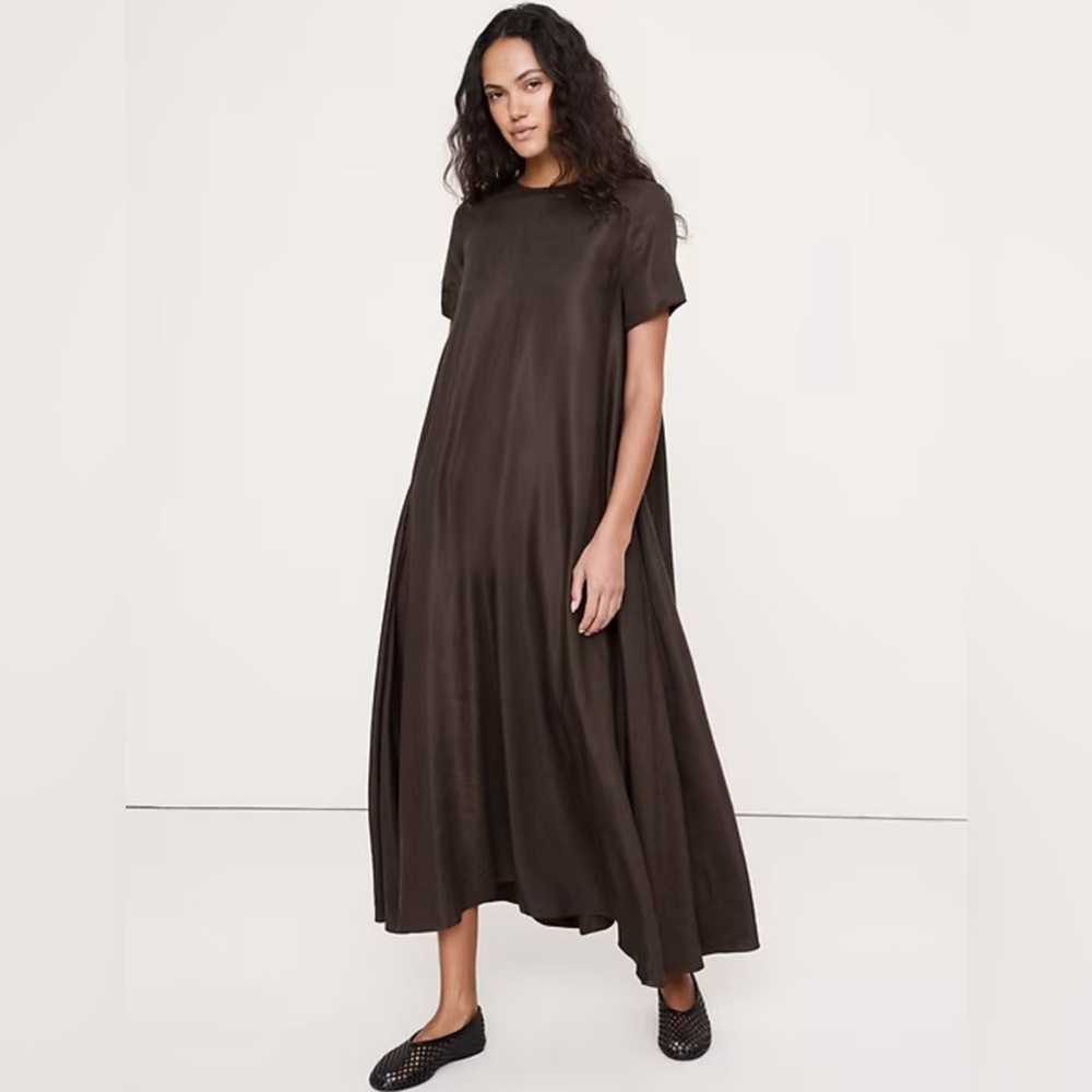 NWT! BANANA REPUBLIC BROWNSTONE VISCOSE-LINEN TRAPEZE MAXI DRESS - XS - Picture 1 of 9